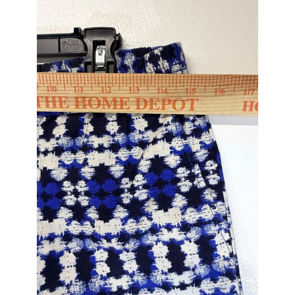 J Crew Women Boardwalk Elastic Pull On Shorts  Geometrc Multi Blue LINEN BLEND 2